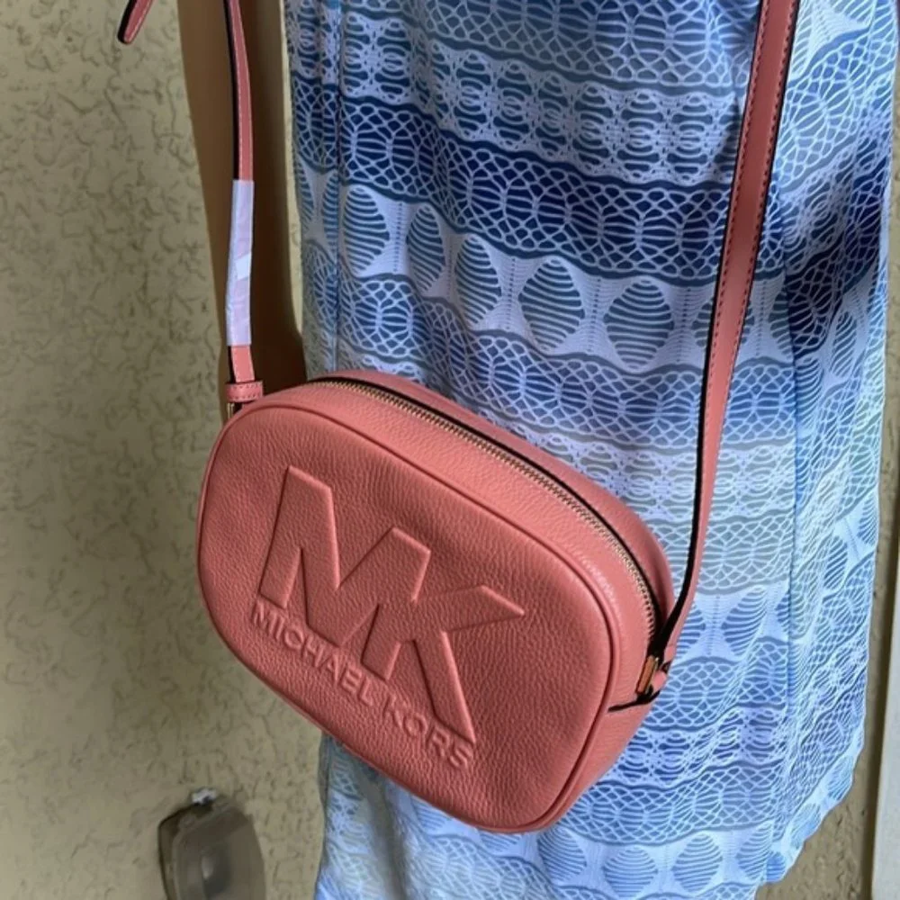 MICHAEL KORS Jet Set Medium Embossed Pebbled Leather Crossbody Bag Sherbert - Picture 9 of 16
